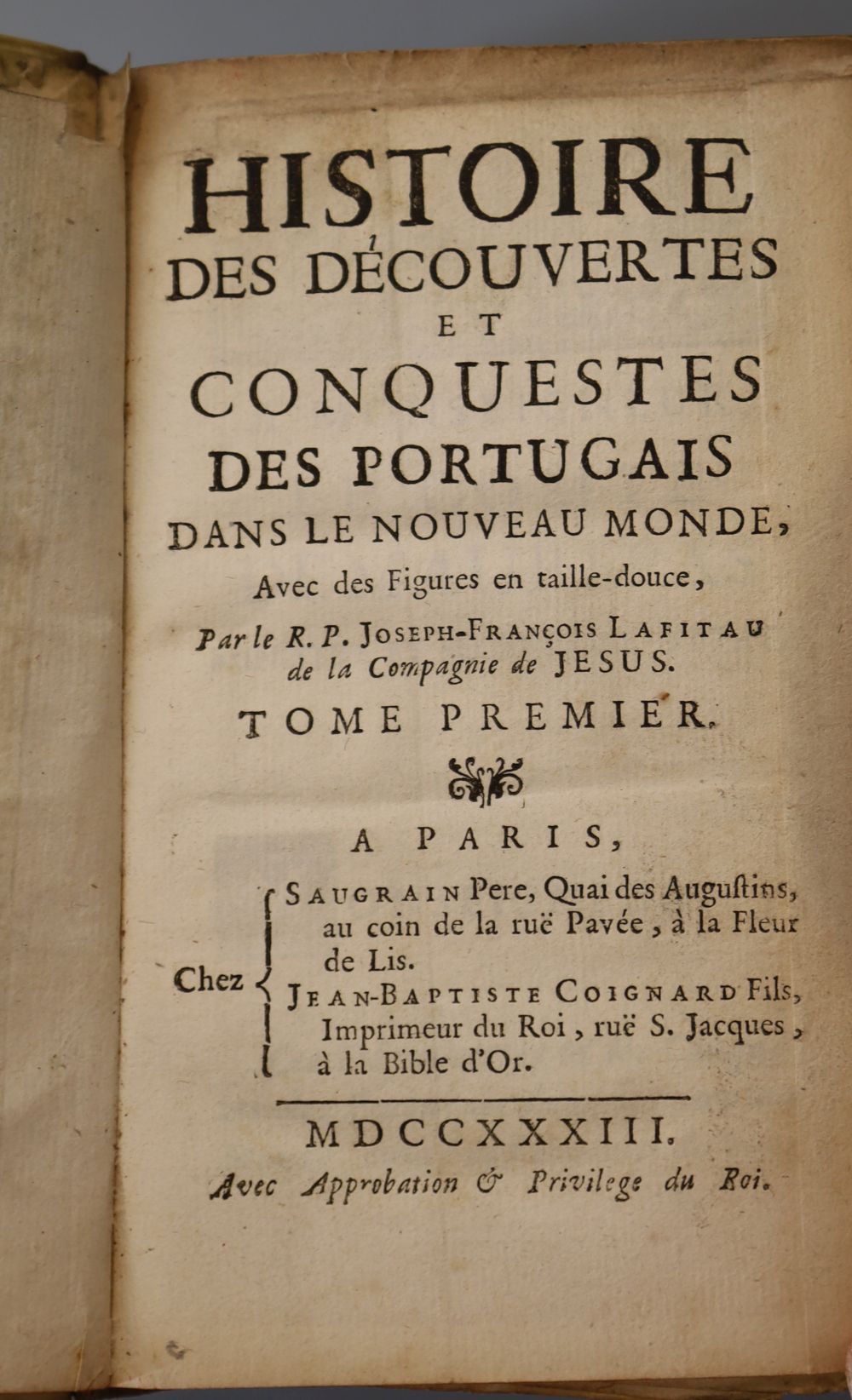 Lafitau, Rev. Pere, Joseph-Francois, 1681-1746. - Histoire des decouvertes et conquestas des Portugais, 4 vols, vellum, 8vo, folding en